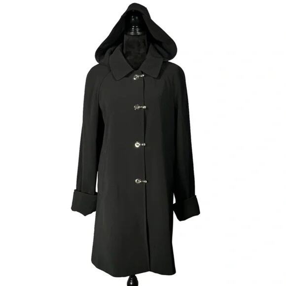 London Fog Classic City Black Midi Lined Trench Raincoat 129 - Picture 2 of 5